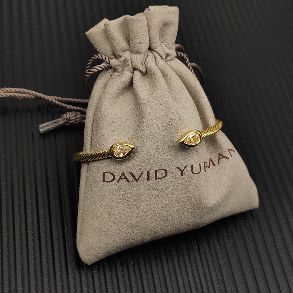 ✨David Yurman Gold Cable Bracelet with Teardrop Diamond Endcaps